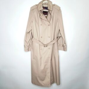 Double-Breasted Trench Coat Size 16 Classic Belted Overcoat Zip Out Lining Retro